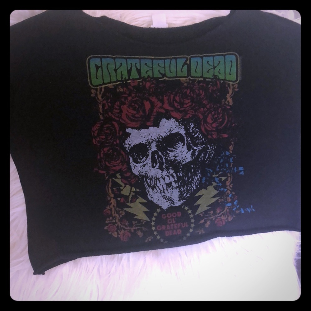 Grateful Dead fleece off the shoulder crop tee